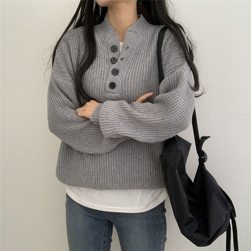 Casual Botton Polo Collar Loose Knitted Pullovers Female Autumn Winter 2021 Thickening Knitted Sweater Women White Jumper 17541 alx