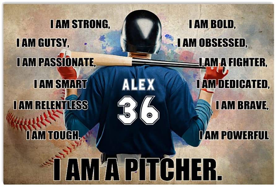 Baseball – I Am Strong I Am Gutsy I Am A Pitcher Poster Art Print      Home Decor Gift For Men Women Family Friend On Birthday Xmas