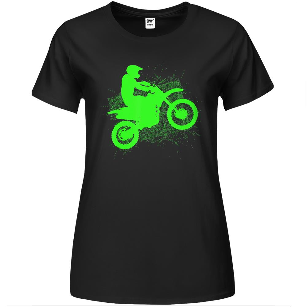 Dirt Bike Rider Tire Tracks Neon Green Premium Womens T Shirts