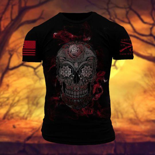 Unique Halloween Flower Skull T-Shirt