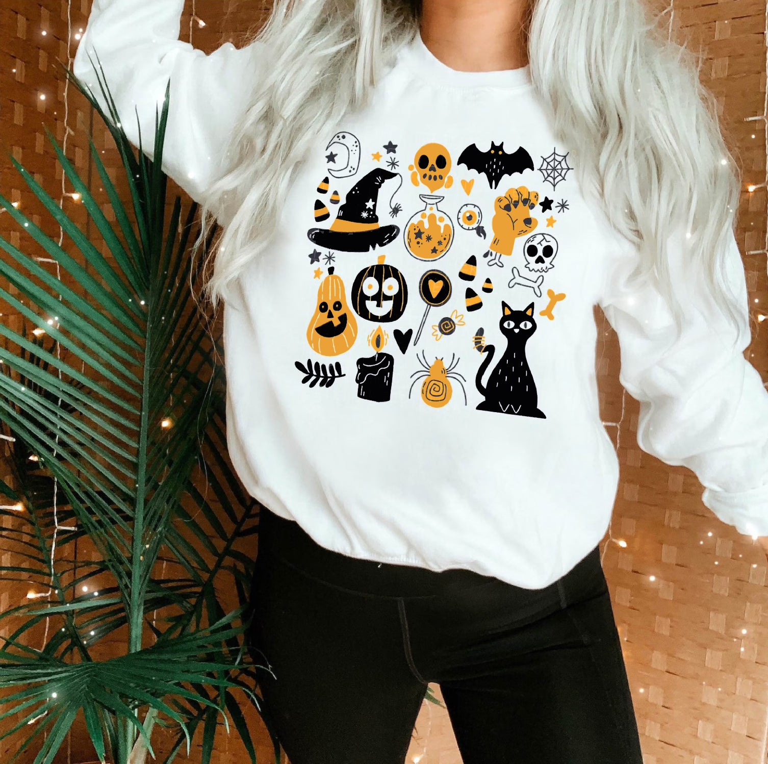 Halloween Sweatshirt, Halloween Doodles Gift, Little Things Witch Pumpkin Long Sleeve, Halloween Pullover, Cute Spooky Crewneck Sweater