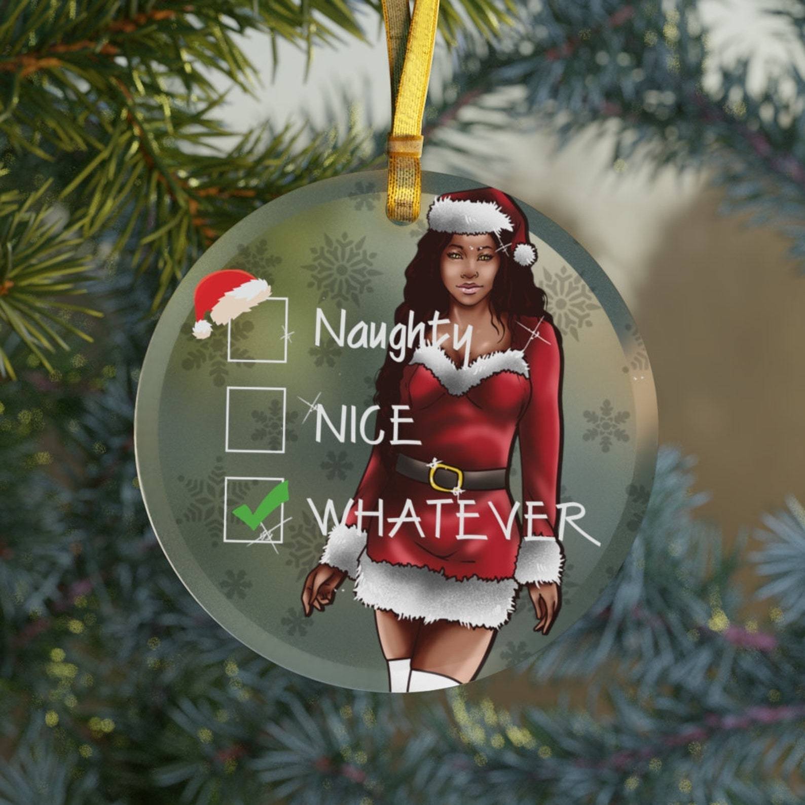 Sexy Black Girl Glassblack Girl Christmasnaughty Nice Whateversexy Santa Girlhbcu Sorority Giftsblack Santa Friend Christmas Ornament