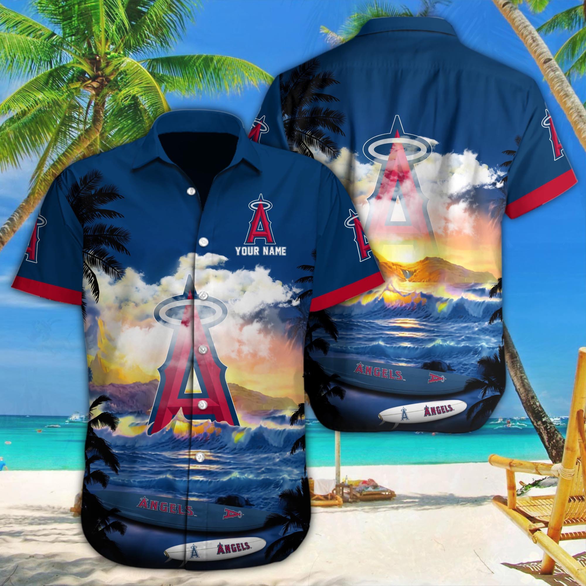 Los Angeles Angels Custom Name Hawaiian Shirt M-38981-34350