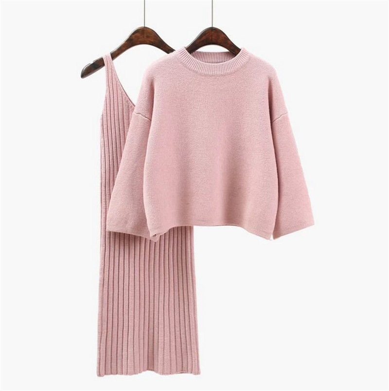 [EWQ] Sweater Woman Pullover Long Sleeve Ladies Knit Top + High Waist Knitting Sling 2022 Autumn Winter New 6 Color QK368 alx