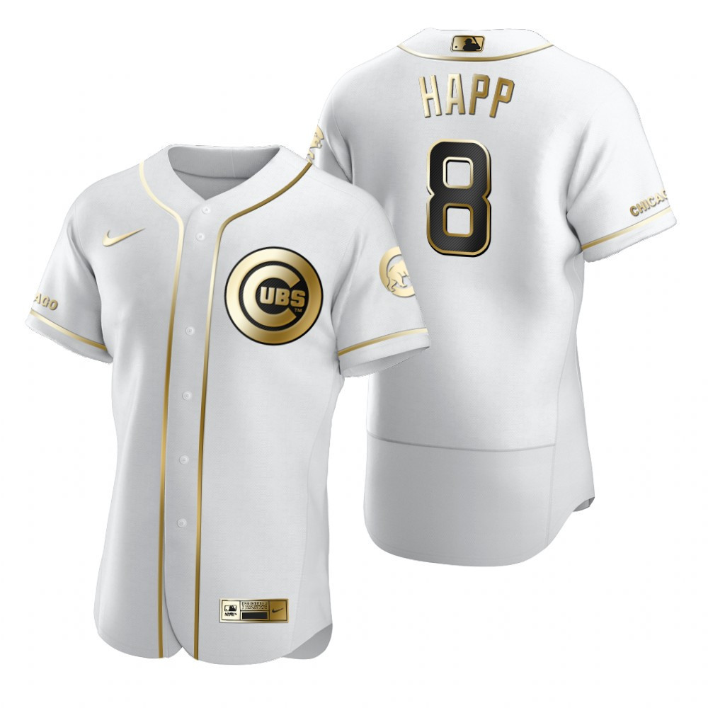 Chicago Cubs #8 Ian Happ MLB Golden Brandedition White Jersey Gift For Cubs Fans