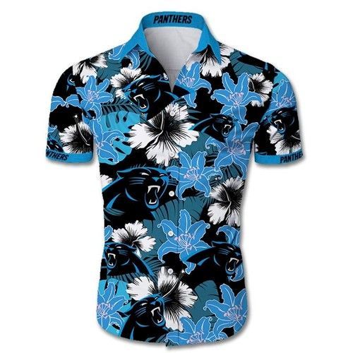 Carolina Panthers Hawaiian Shirt Tropical Flower Short Sleeve Slim Fit