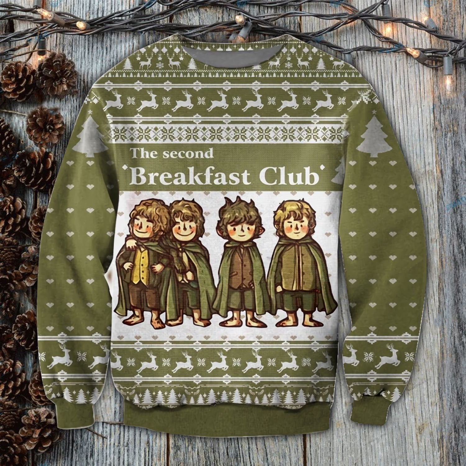 Unifinz Lotr Christmas Ugly Sweater The Second Breakfast Club White Green Sweater 2022