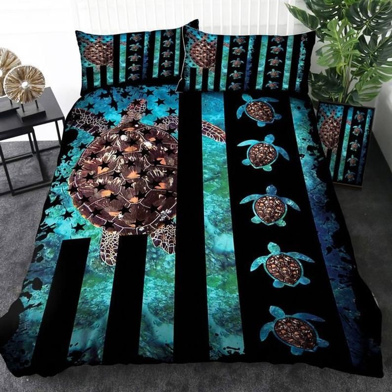 3D Sea Turtle Bedding Set 3Pcs Duvet Cover Pillowcase-American Flag Bedding Set