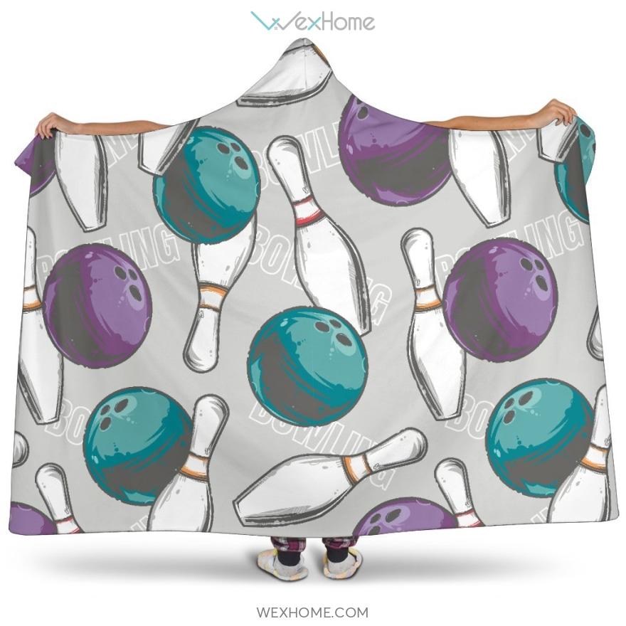 Bowling Ball And Pin Gray Background Hooded Blanket