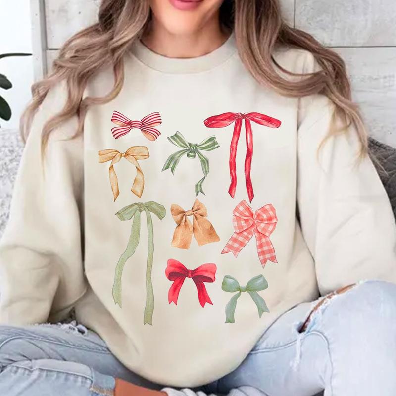 Holiday Coquette Bows Show Women Crewneck Sweatshirt, Xmas Coquette, New Year Bow, Trendy Coquette Bow Shirt, Soft Mom, Soft Girl Era, Gift For Her