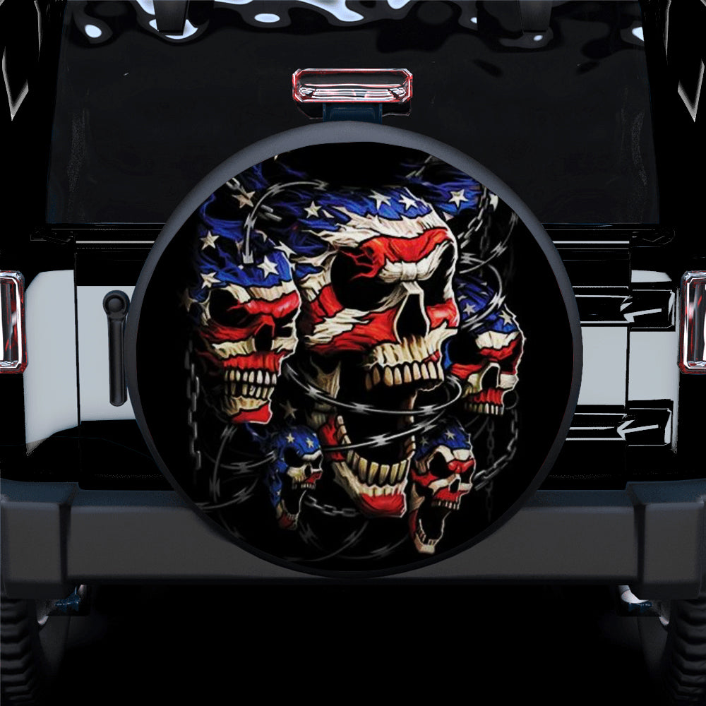 Skull American Flag Jeep Car Spare Tire Cover Gift For Campers