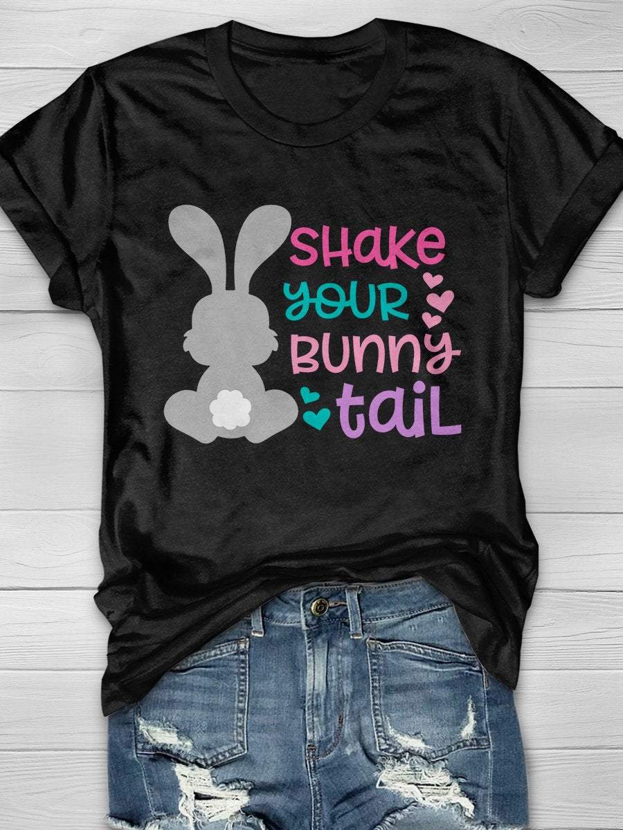 Shake Your Bunny Tail Print Short Sleeve T-Shirt