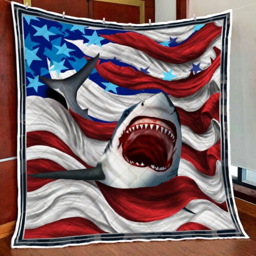 Amazing Shark And American Flag Ocean Quilt Blanket Bnt452Q