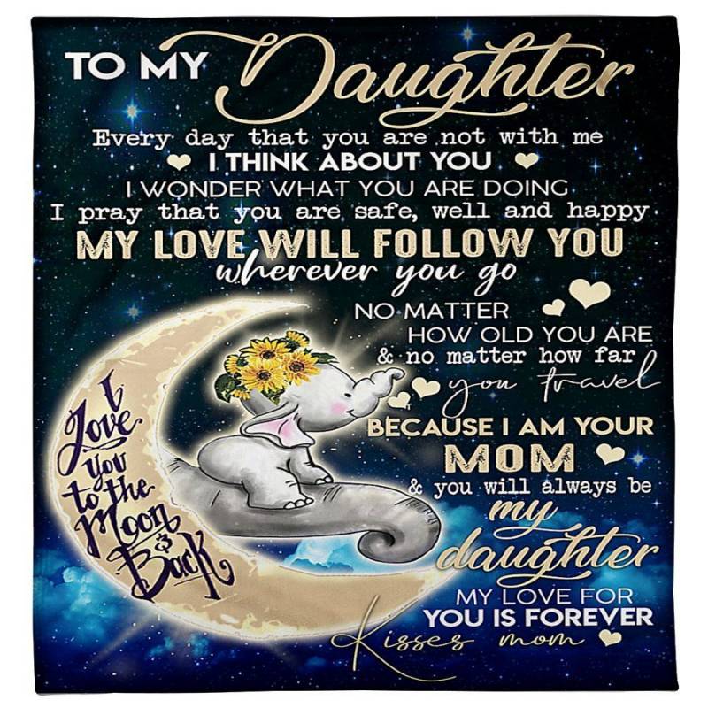 To My Daughter Love You To The Moon And Back Elephant Art Fleece Blanket