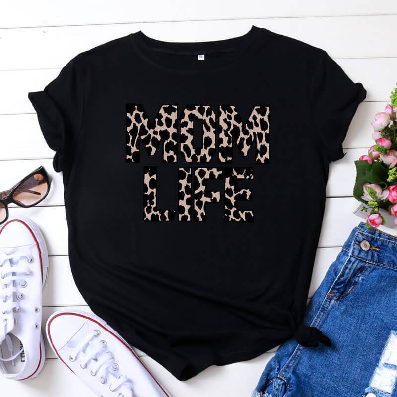 Summer Female Fashion Mom Life Leopard Printed Tshirts