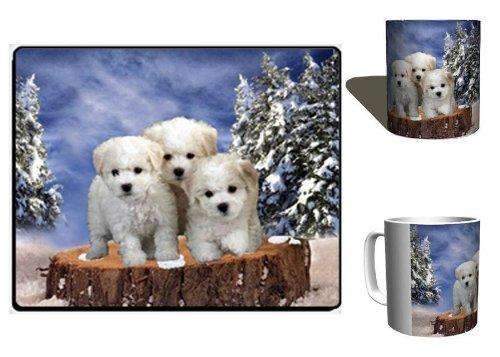 Bichon Frise Puppy Winter Mug & Mousepad Combo Gift Set