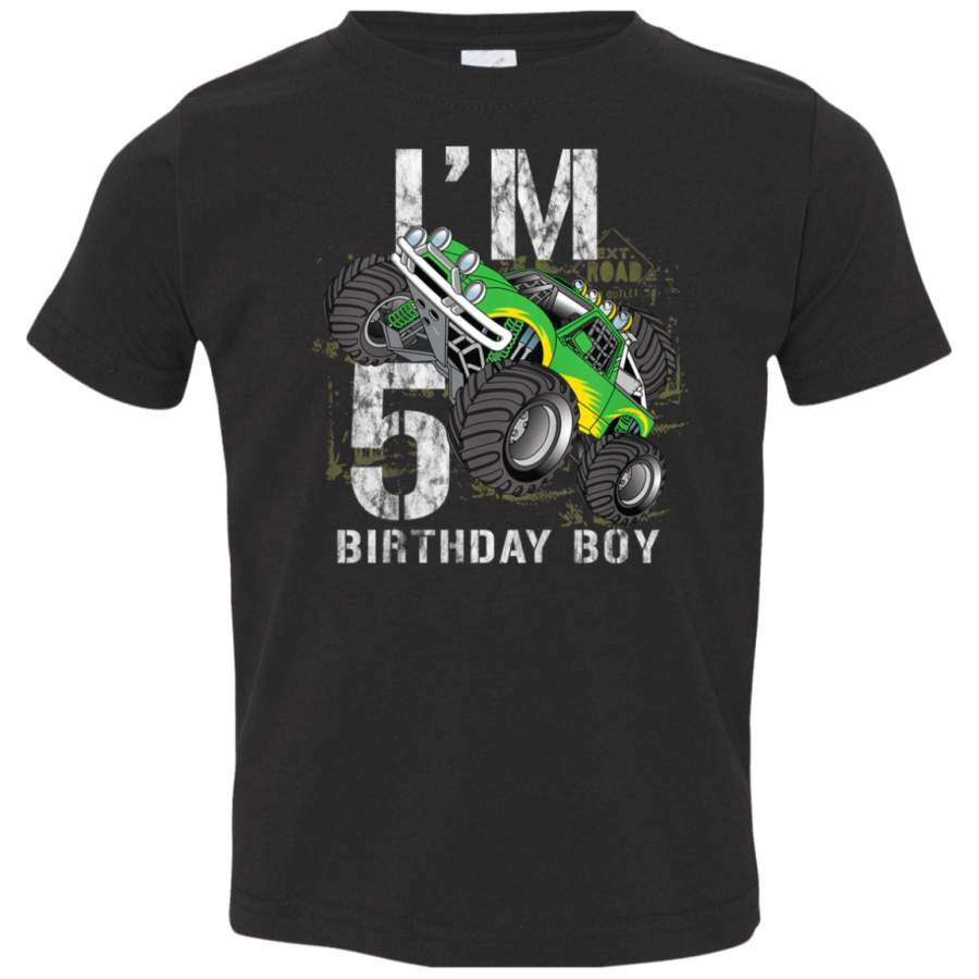 Kids Kids Monster Trucks 5th Birthday Shirt Boys Five Years Old 3321 Rabbit Skins Toddler Jersey T-Shirt