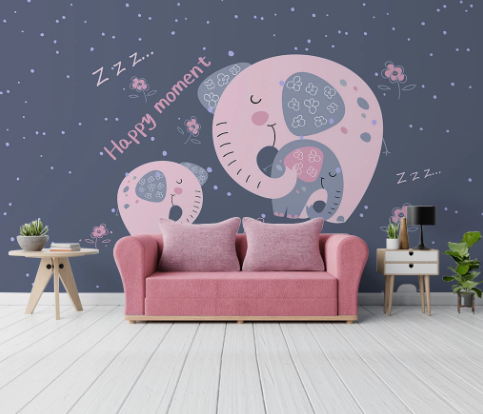 3D Cartoon Animal Elephant Pink Wall Mural Wallpaper Lqh 21