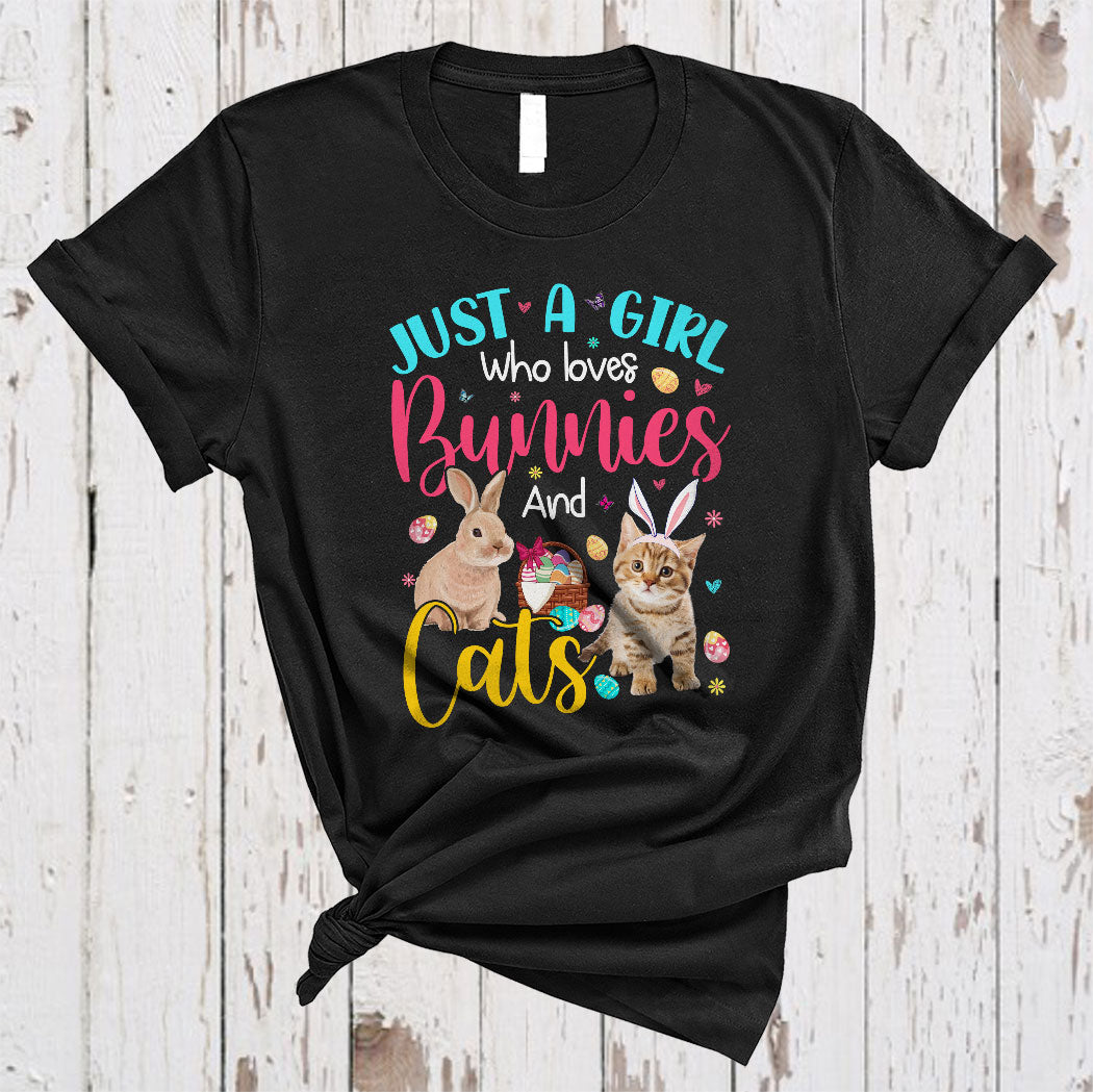 Just A Girl Who Loves Bunnies And Cats Cute Floral Easter Day Bunny Cat Egg Hunt Lover Gifts T-Shirt