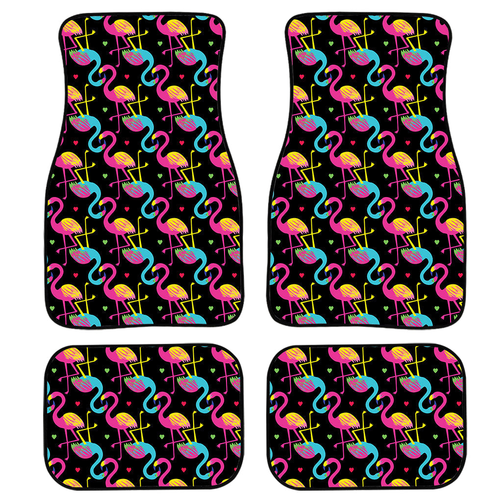 Colorful Flamingo Pattern Print Front And Back Car Floor Mats, Front Car Mat