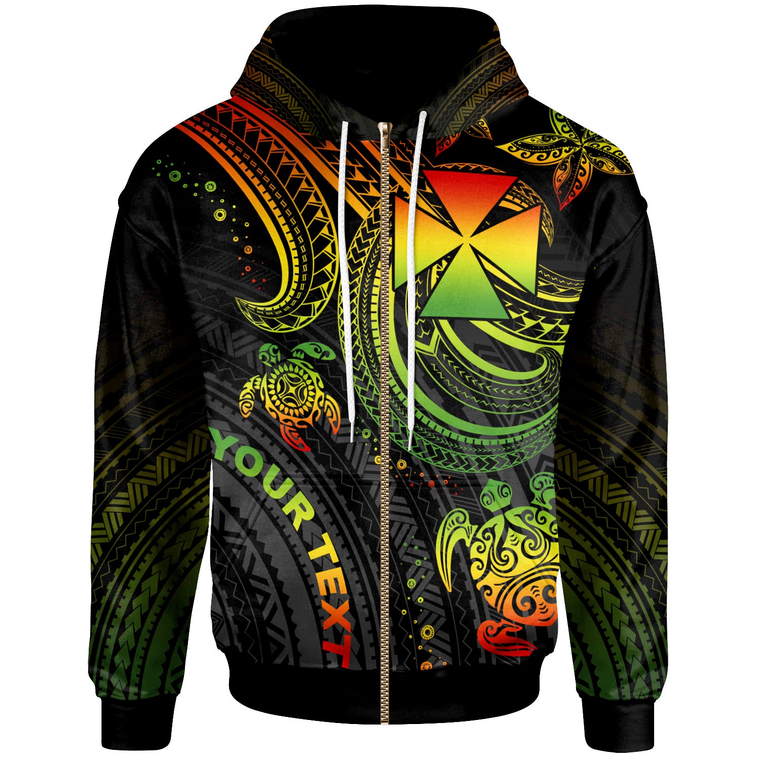 Wallis and Futuna Custom Personalised Zip-Up Hoodie – Reggae Turtle – BN26