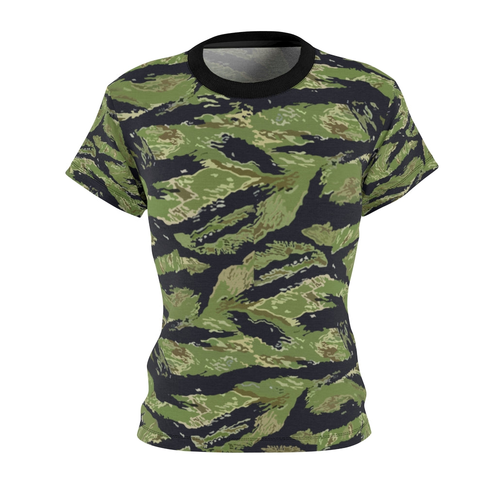 Women’S Aop Cut & Sew Tee – Vietnam Military Tiger Stripe Jungle Camouflage