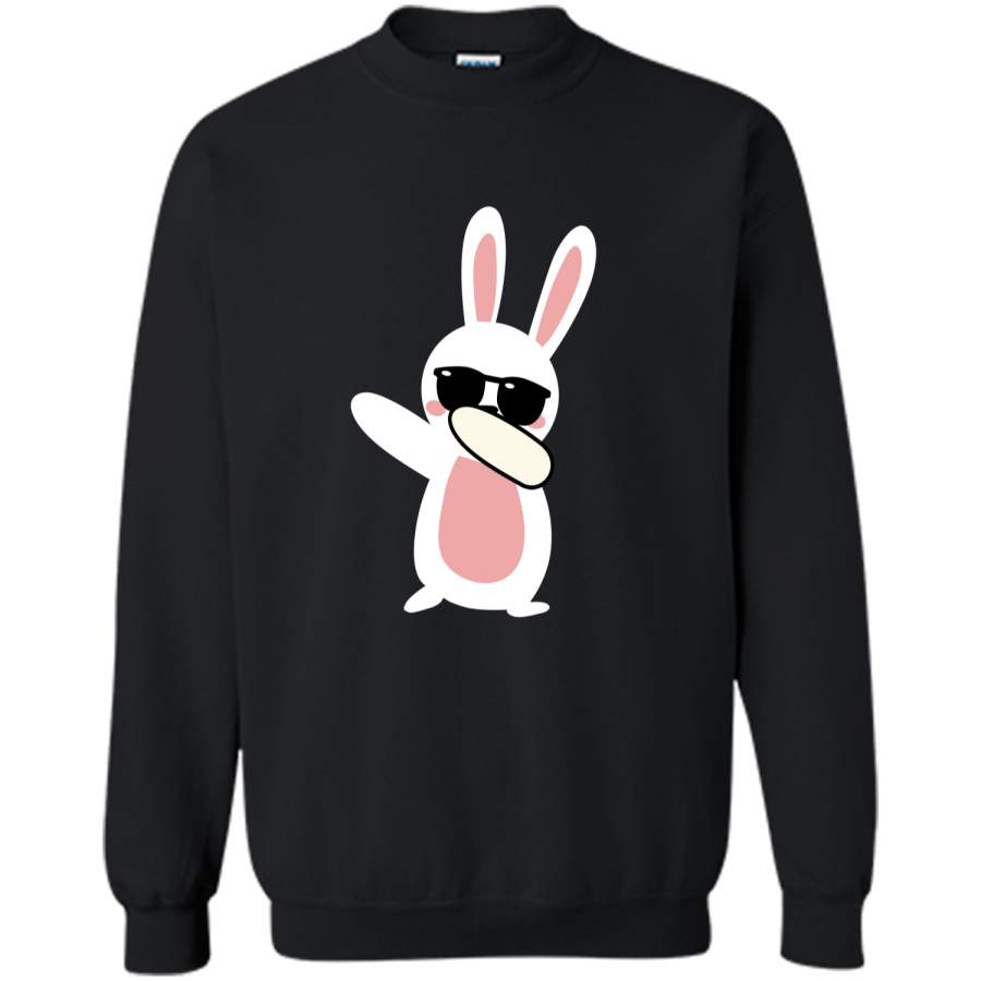 Dabbing Easter Bunny Funny Easter T-Shirt Printed Crewneck Pullover Sweatshirt 8 oz