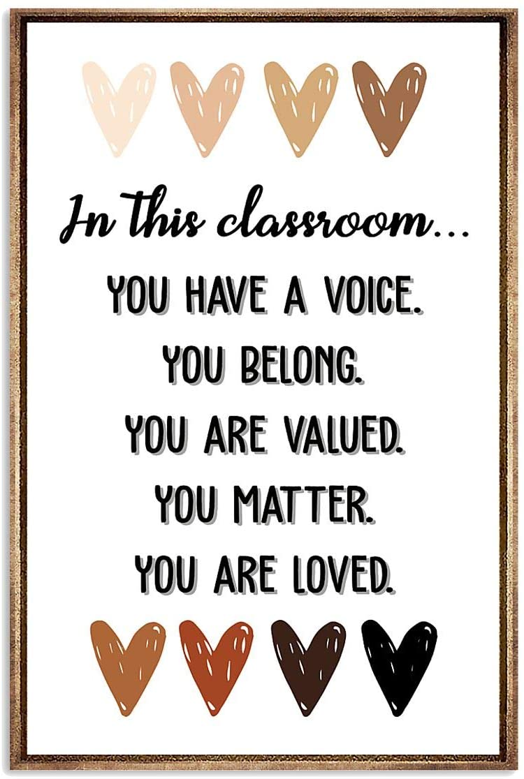 Teacher Poster In This Classroom You Belong Voice Valued Matter Wall Posters, Wall Art Home Decor Vintage Posters No Frame