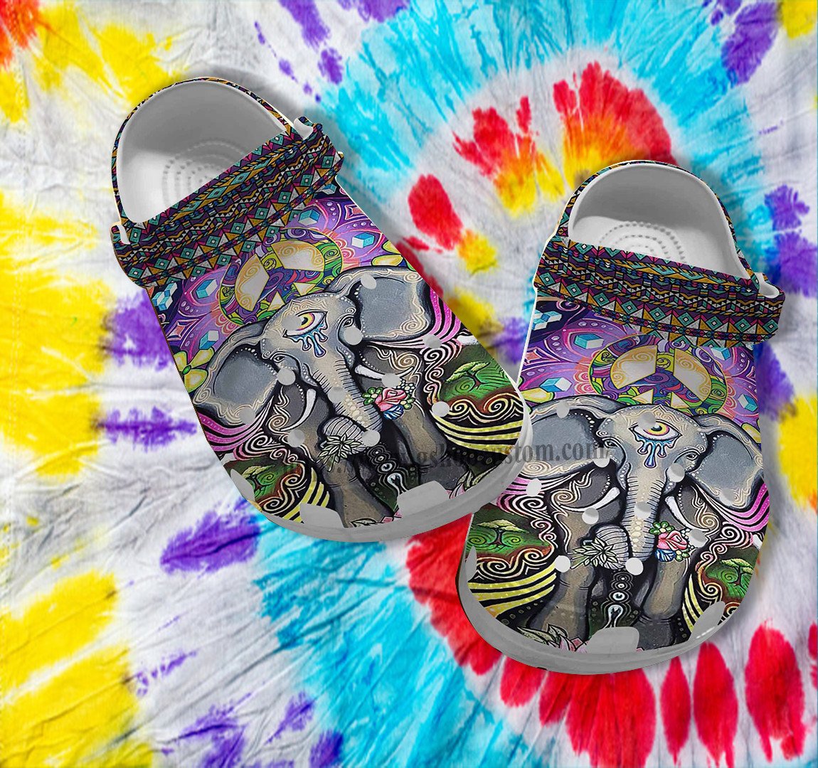 Elephant Boho Trippy Peace Croc Shoes Gift Women- Hippie Peace Boho Erudite Shoes Croc Clogs Customize Gift Besties- Cr-Ne0461