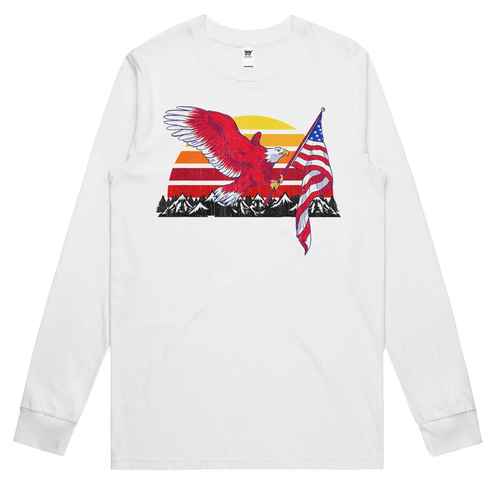 4th of July Vintage Sunset Eagle American Flag Long Sleeve T Shirts