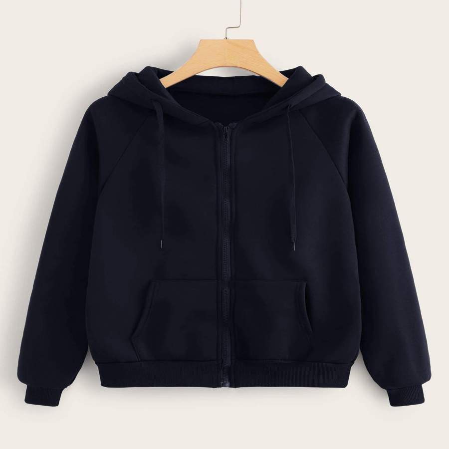 Zip Up Kangaroo Pocket Drawstring Hoodie