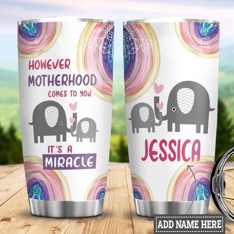 Personalized Elephant Mom Miracle Stainless Steel Tumbler, Personalized Tumblers, Tumbler Cups, Custom Tumblers