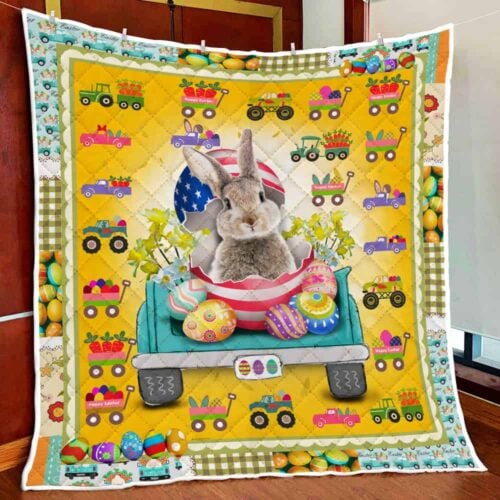 Cute Easter Bunny In The Truck Quilt Blanket Geembi™