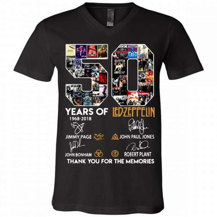 50 Years Of Led Zeppelin Thank You For The Memories signature V-Neck Shirt