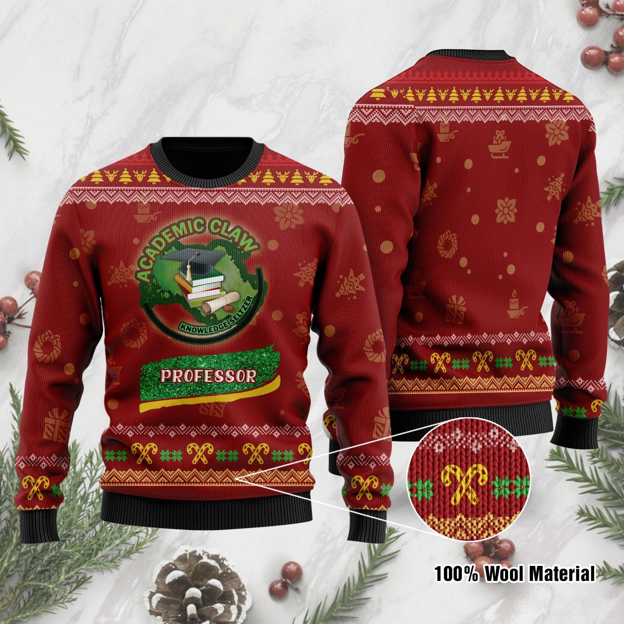 Teacher Academic Claw Knowledge Seltzer Professor Ugly Sweater At Christmas Time