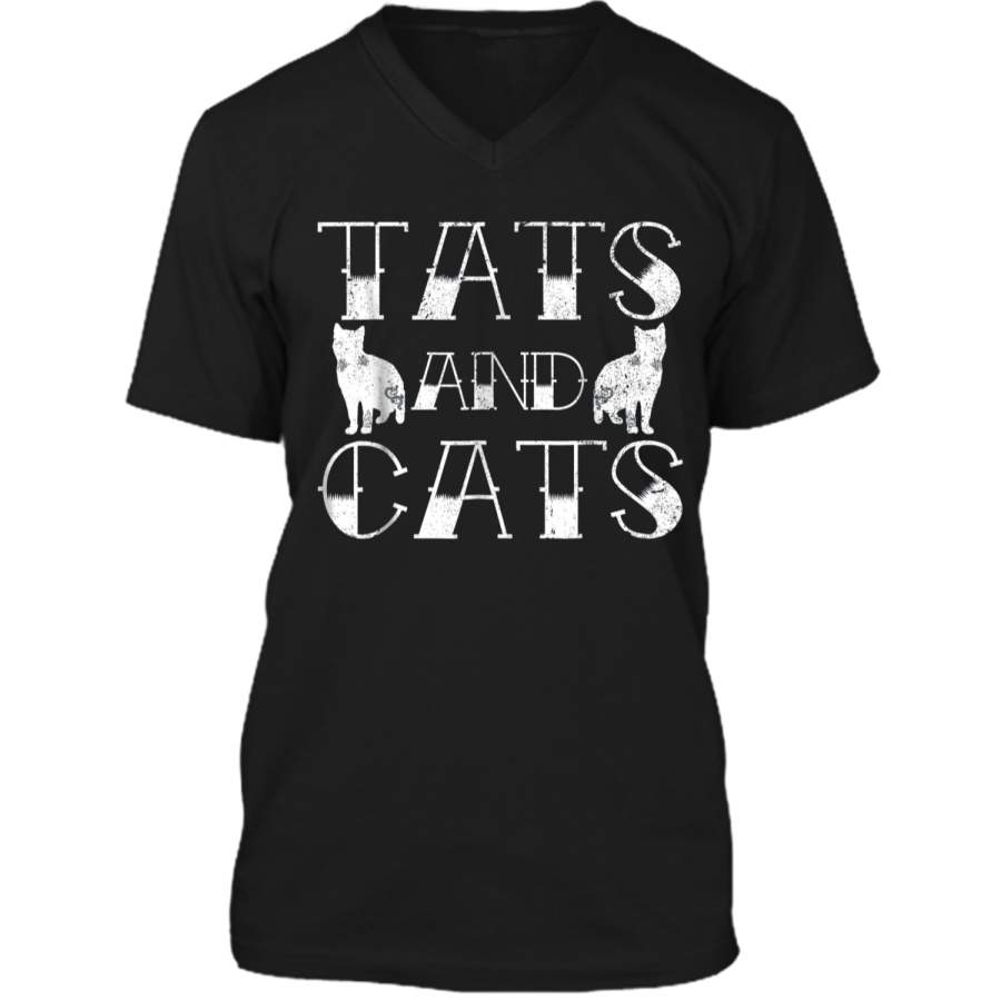 Tats And Cats  Kitten & Tattoo Lover Gift Mens Printed V-Neck T