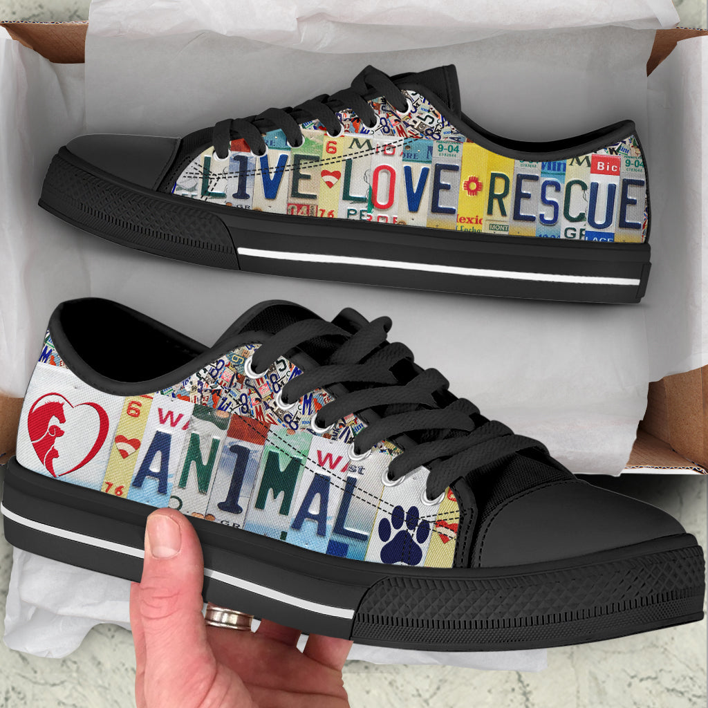 Animal Live Love Rescue License Plates Low Top Shoes Canvas Print Fashionable Low Top Casual Shoes Gift For Adults