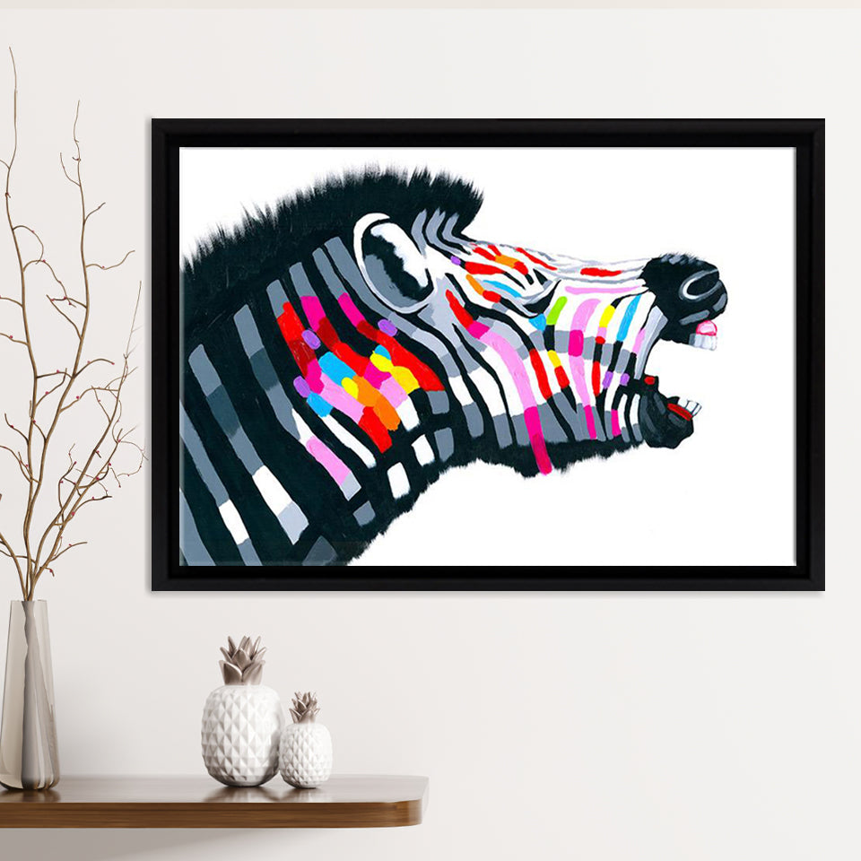 Howling Colourful Zebra Framed Canvas Print – Canvas Painting, Canvas Art, Wall Art, Wall Decor