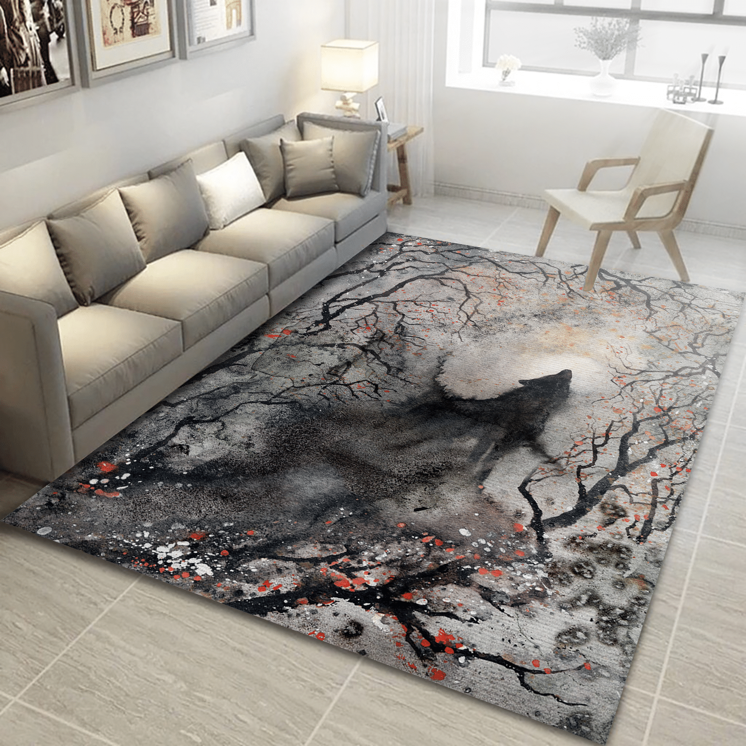 Black Wolf Single Rug Big Bad Wolf In The Creepy Forest Rug Dark Fantasy Halloween Rug Gothic Rug Home Decor