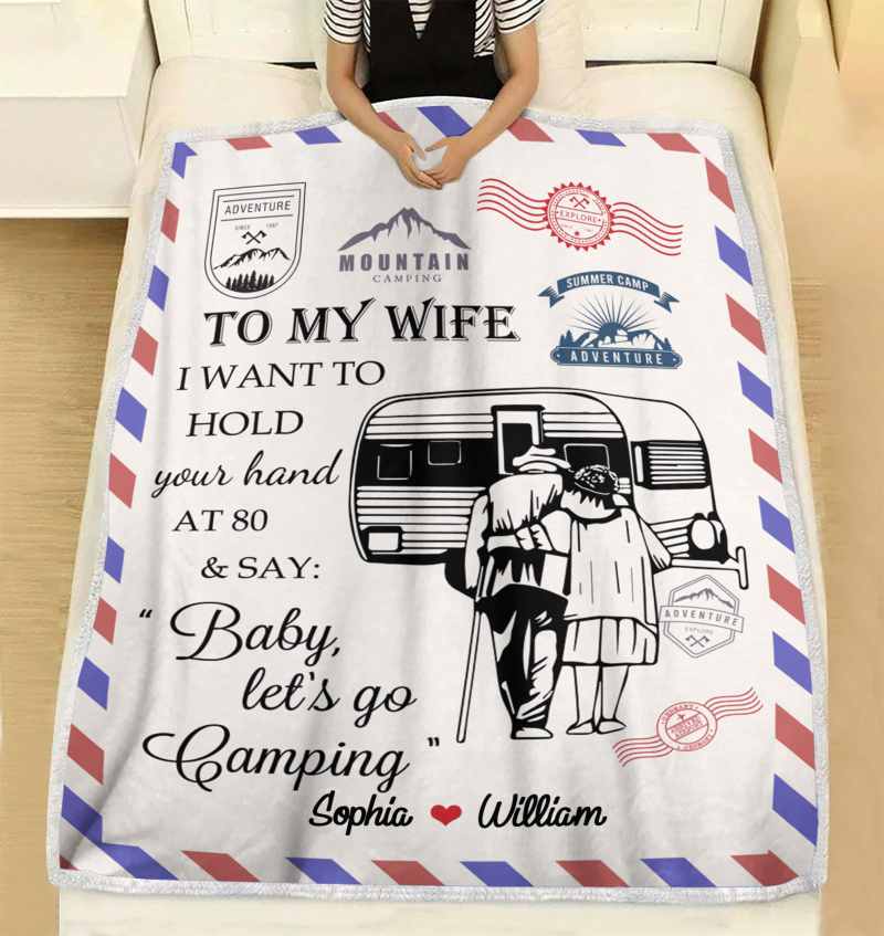 To My Wife I Want To Hold Your Hand At 80, Personalized Blanket Family Gift For Wife, Valentines Gift For Her