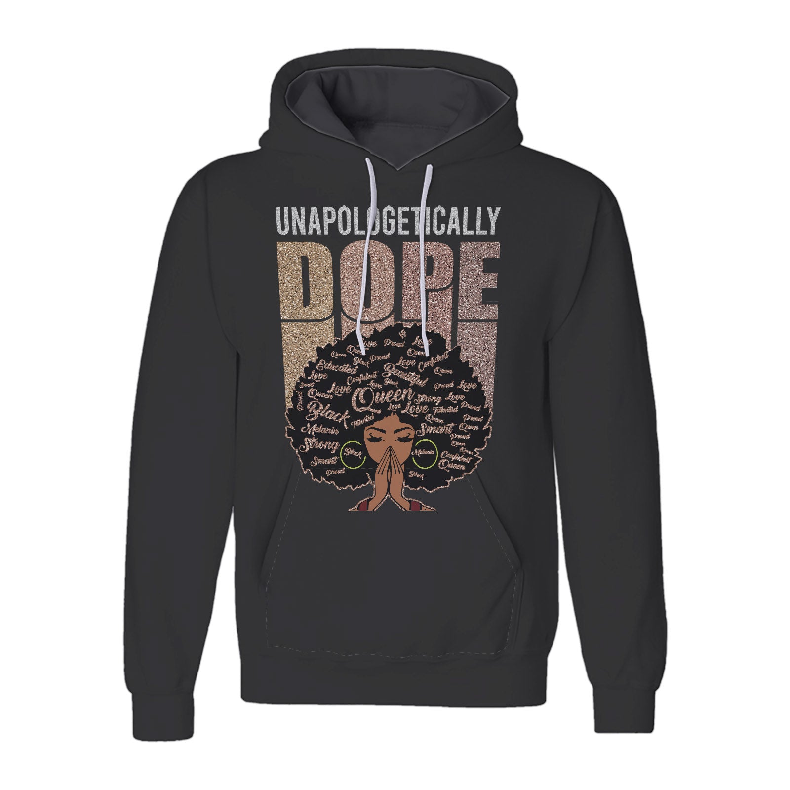 Unapologetically Dope Black Queen Glitter Unisex Pullover Hoodie, Afro Hoodie For American Black Women