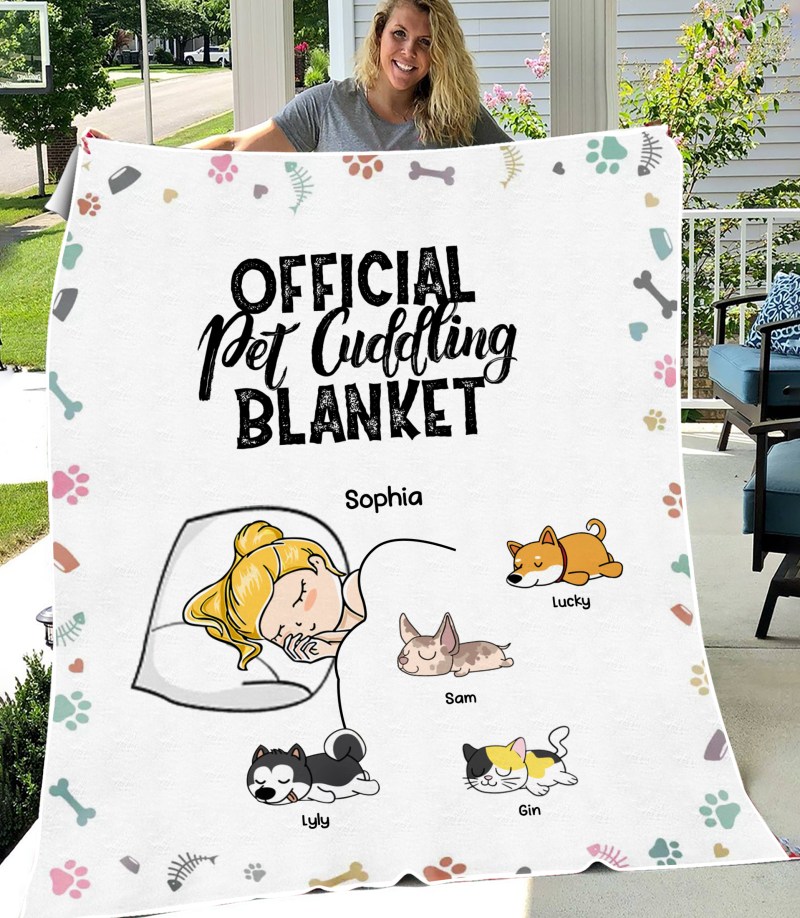 Official Dog Cuddling, Personalized Dog Cat Mom Blanket, Gift For Dog Cat Lover