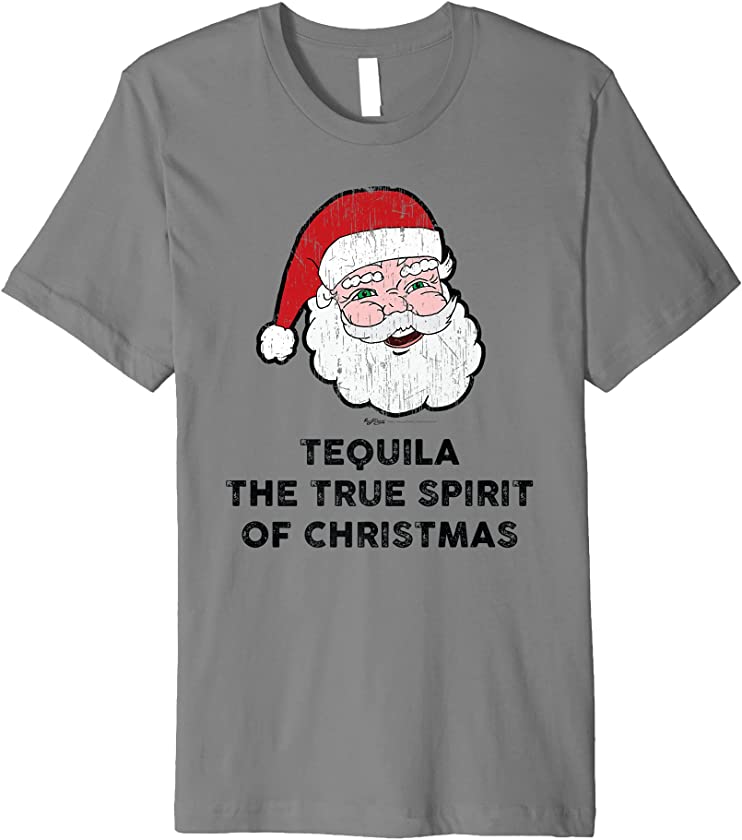 Vintage Tequila The True Spirit Of Christmas Santa Design Premium T-Shirt