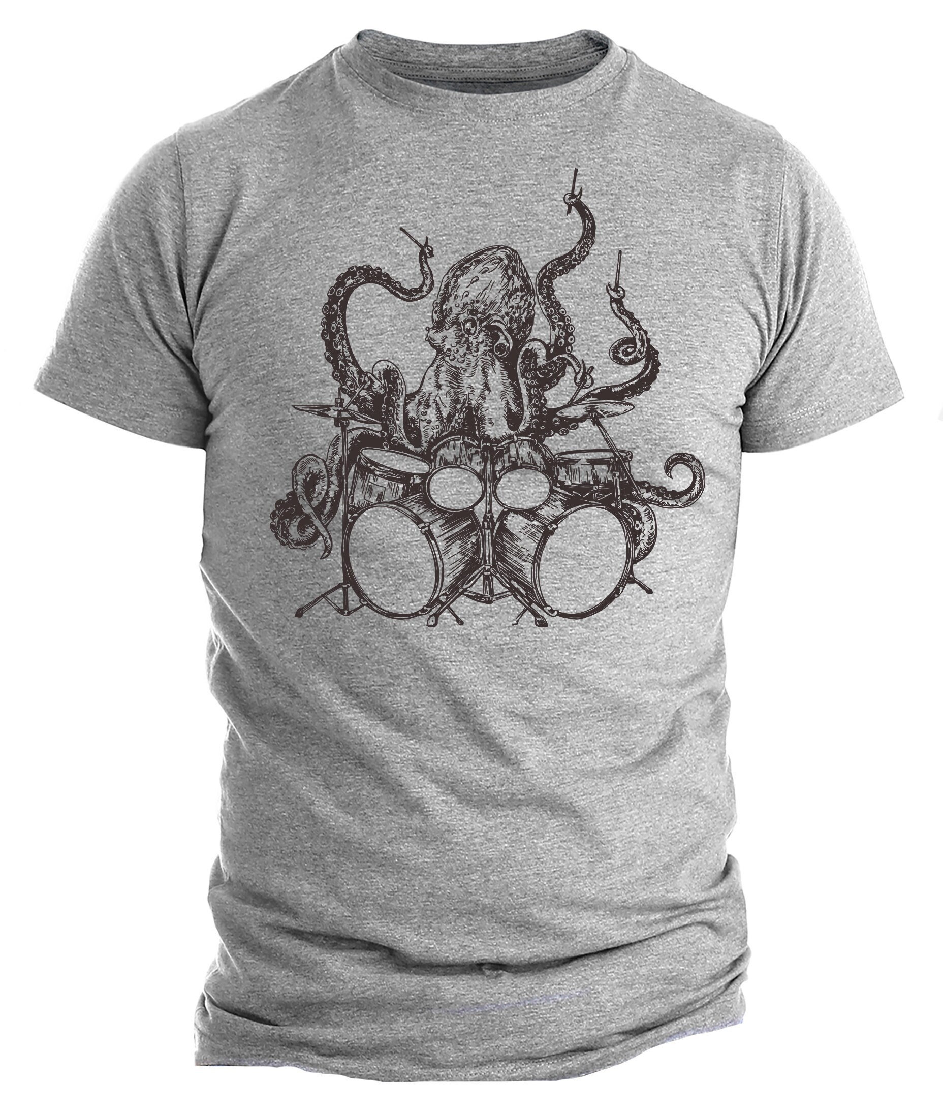 Octopus T-Shirt Gift Octopus Playing Drums Shirt Men’s Funny Shirt Men’s Graphic Tee Octopus Drummer Gifts Music Gift