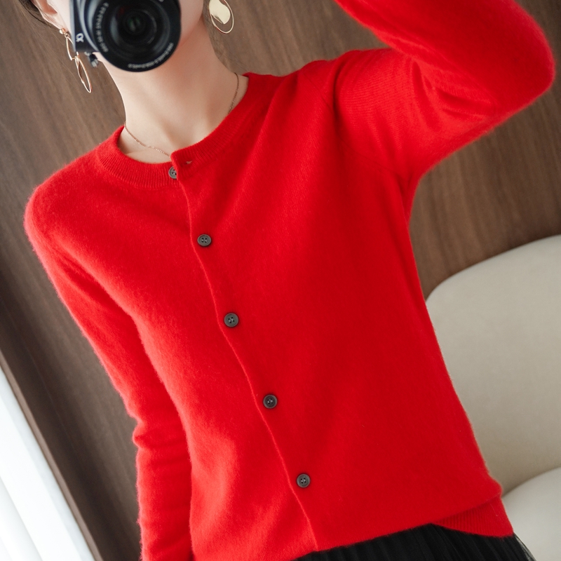 2022 Spring and Autumn women Wool Cardigan Coat Women’s Round Neck Top Cashmere Sweater Knitted Bottoming Shirt cropped cardigan alx