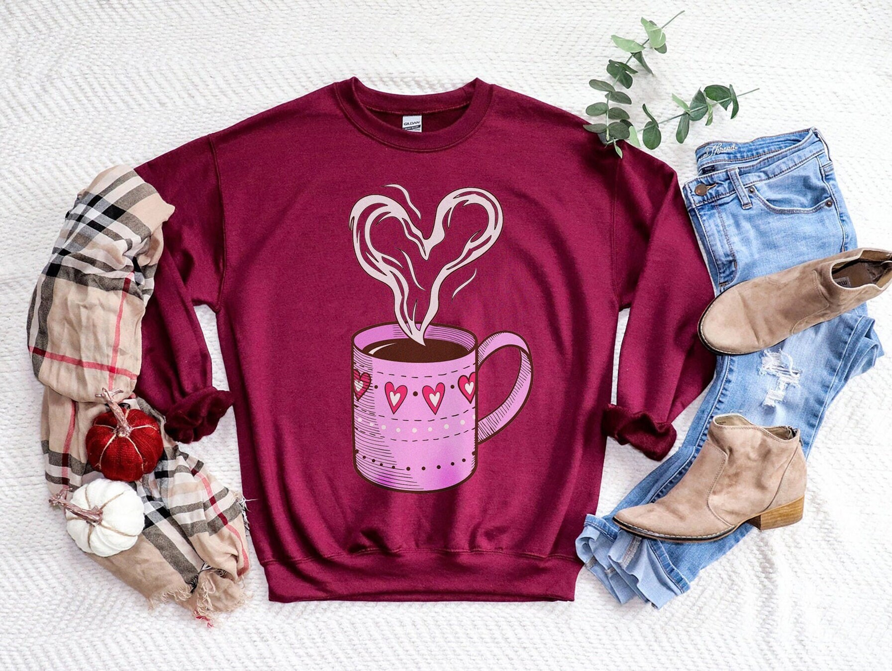 Womens Valentines Day Sweatshirt Shirt, Valentines Day coffee Mug Sweatshirt, Valentine coffee tea sweater, cute valentine gift for her