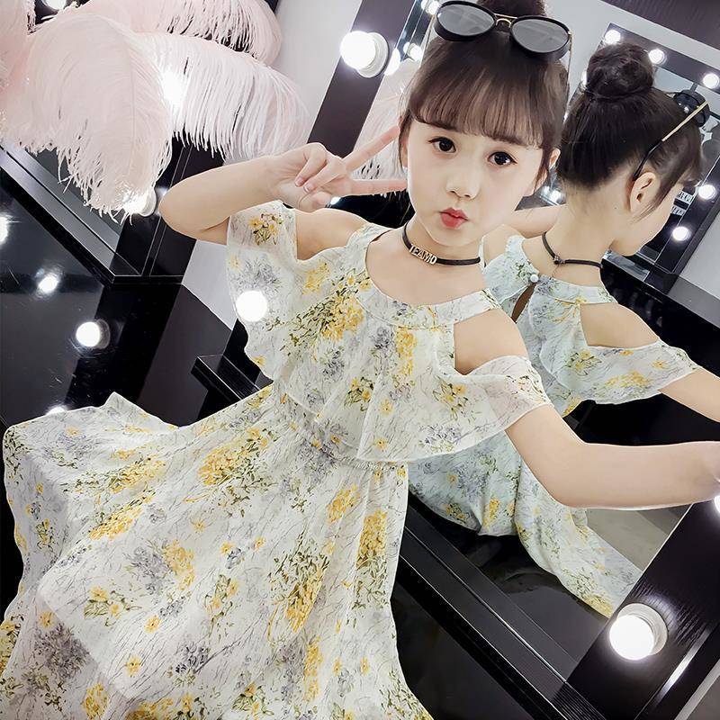 2022 Girls Summer Dress New Sweet Little Fresh Elegant Dress Fashion Dresses 2 To 12 Year Old Kids Sling Suspender Chiffon Dress alx