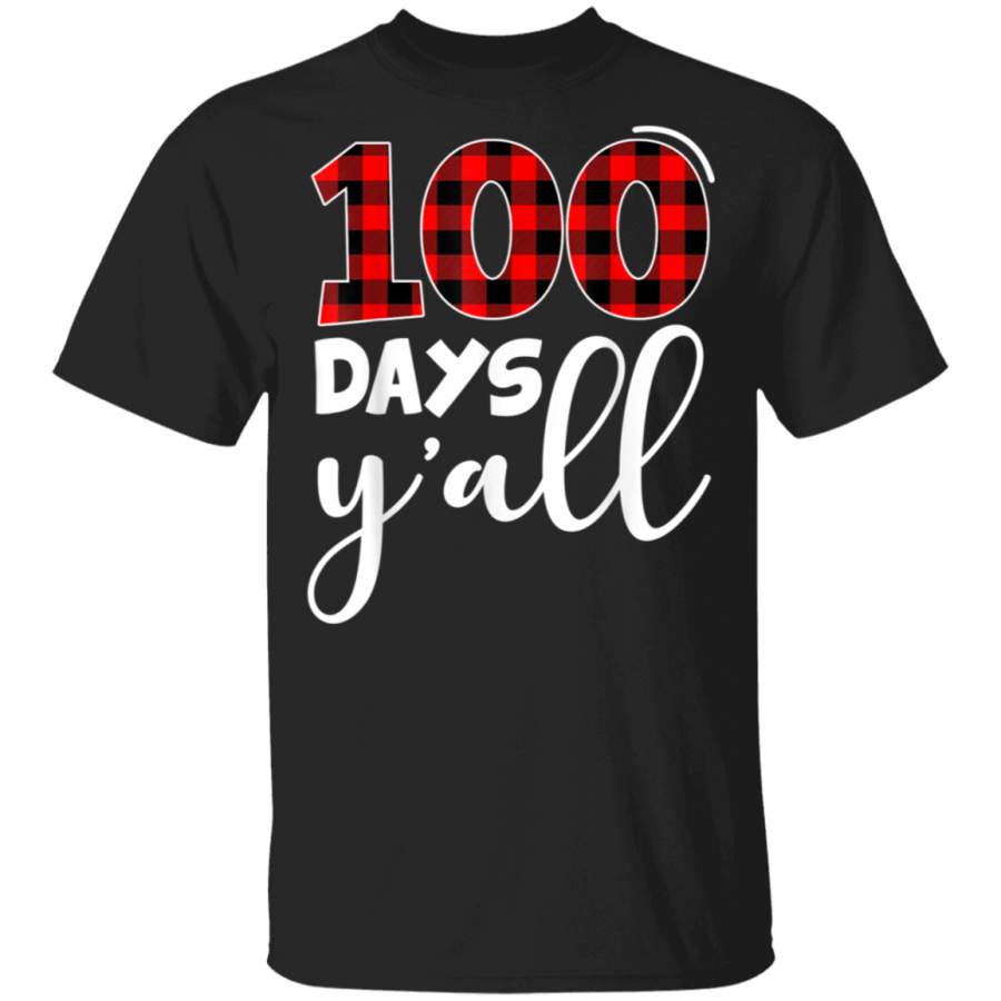 Red Plaid 100 Days Y’all Funny 100th Day Of School T-Shirt