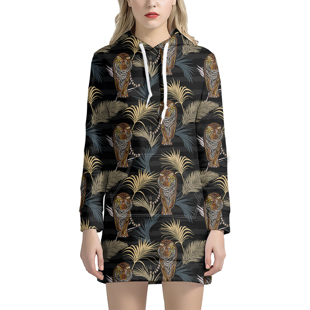 Vintage Tropical Tiger Pattern Print Women’S Pullover Hoodie Dress