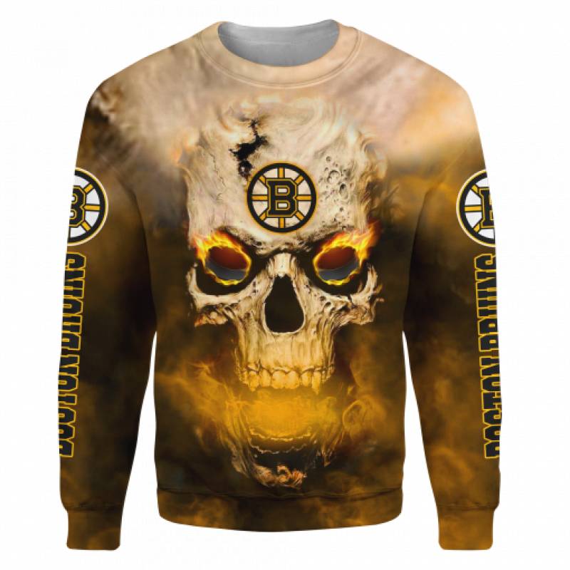 Men / Women New Design Boston Bruins Full Print 3D Skull Sweatshirt, Boston Bruins All Over Print Skull Apparel